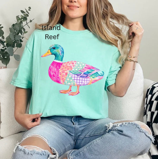 Colorful Patchwork Mallard Duck, Summer, Girly, Mallard Duck, Patchwork T-shirt