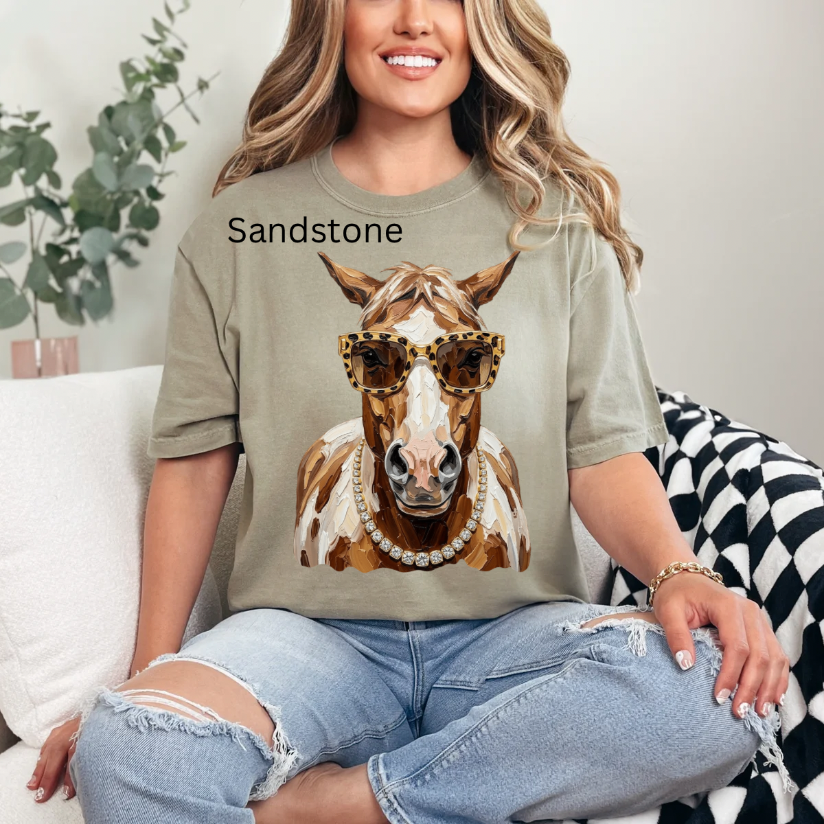 Glam Horse, Bling, Boujee, Leopard, Preppy Animal, Hunting Season Tshirt