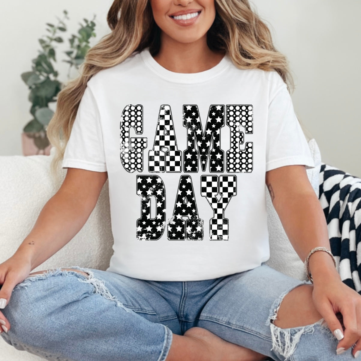 Black & White Patterns Game Day Tshirt