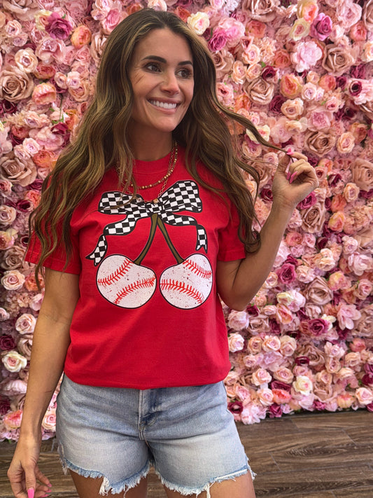 Baseball Cherries Red Tshirt