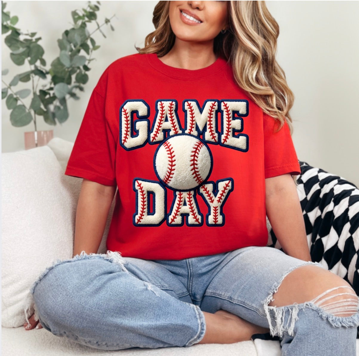 FAUX Yarn Game Day Softball And Baseball, Faux Yarn Sports Trendy Mom (NOT Real Fabric Patches) Sweatshirt (Website)