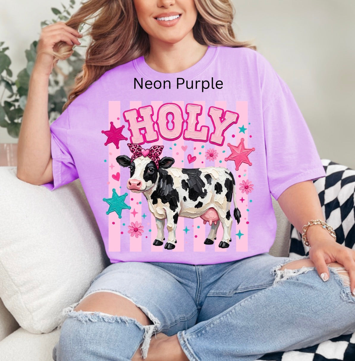 Holy Cow, Coquette, Farm Animal, Preppy, Stripes, Leopard Brushstroke, Western Cowgirl T-shirt