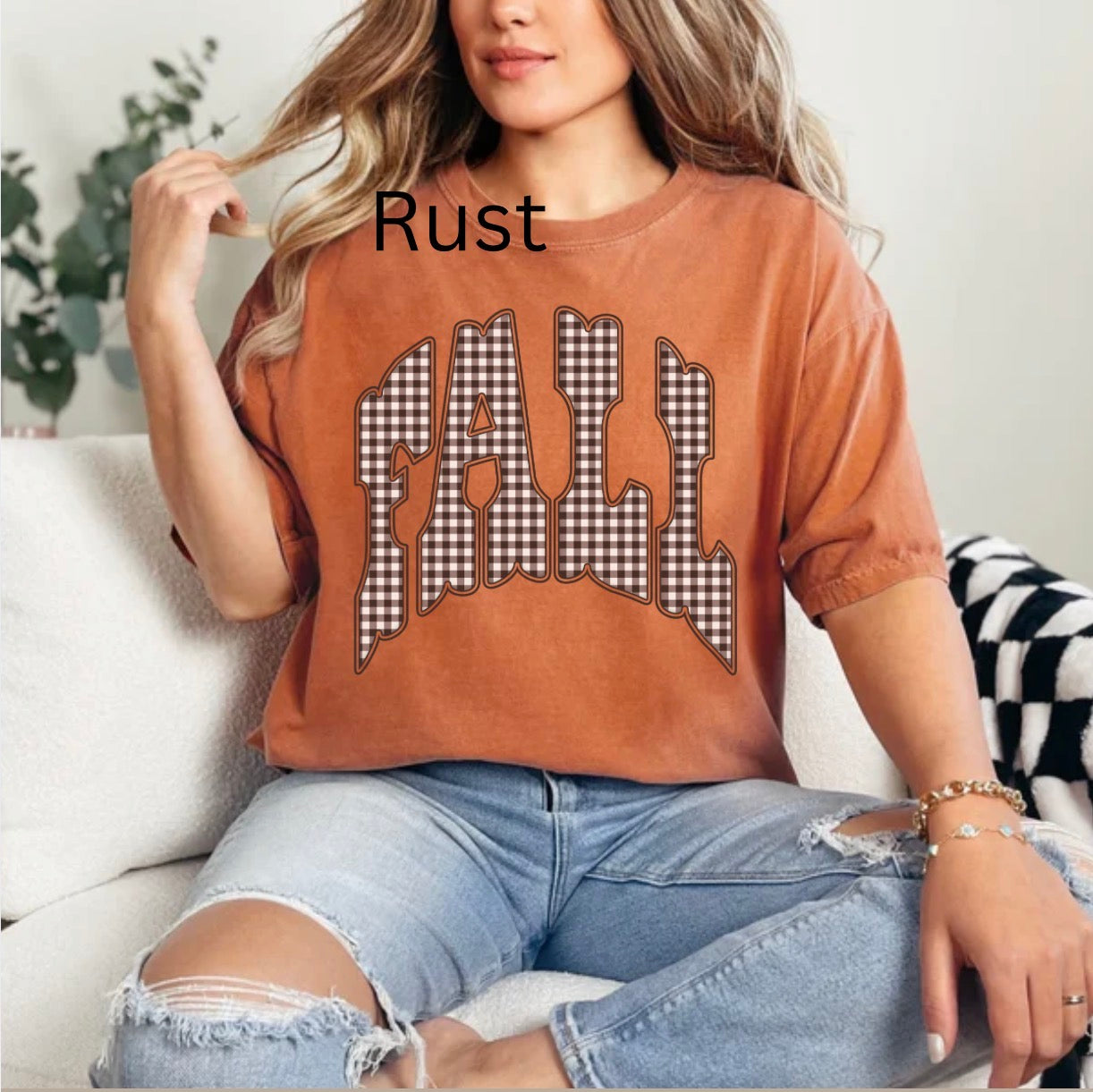 Brown Gingham Fall, Autumn, Fall, Girly plaid Fall, Trendy Fall T-shirt