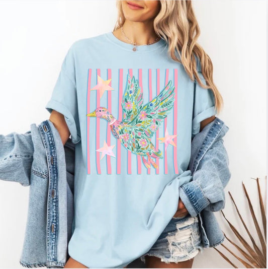 Striped Mallard, Striped Goose Summer, Floral mallard, trendy T-shirt