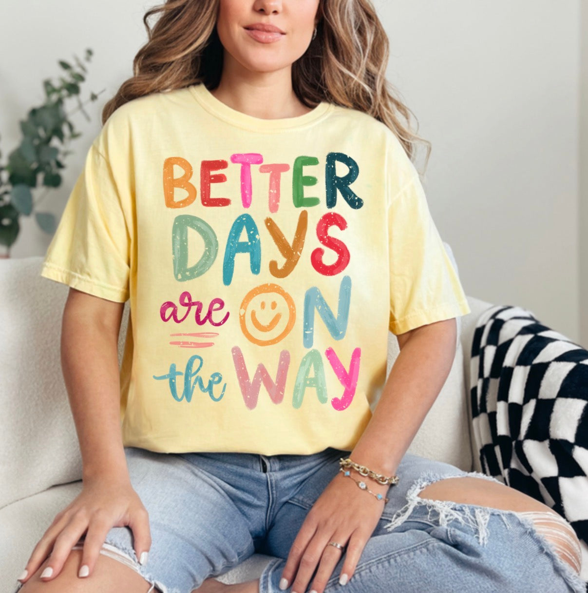 Better days are on the way, boho hippie, inspirational, Happy, Retro T-shirt (Website)