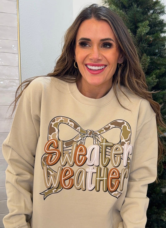 Camo Sweater Weather, Western Coquette Bow, Preppy Camo, Cozy Season, Country Distressed Cowboy, Bow Camouflage, Camo Cozy Season Sweatshirt