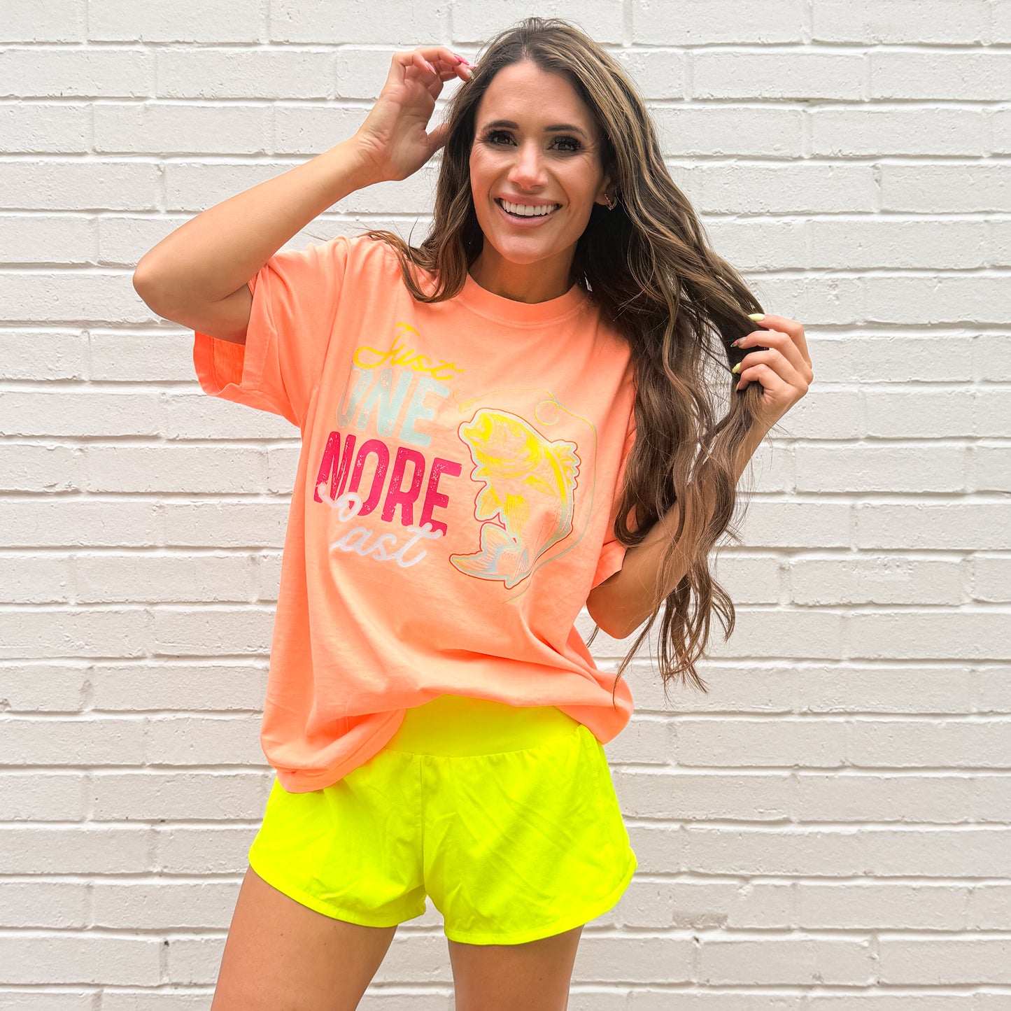 One More Cast, Fishing, Summer Lake Shirt, Trendy, Outdoor, Boating, Colorful Neon Fish T-shirt