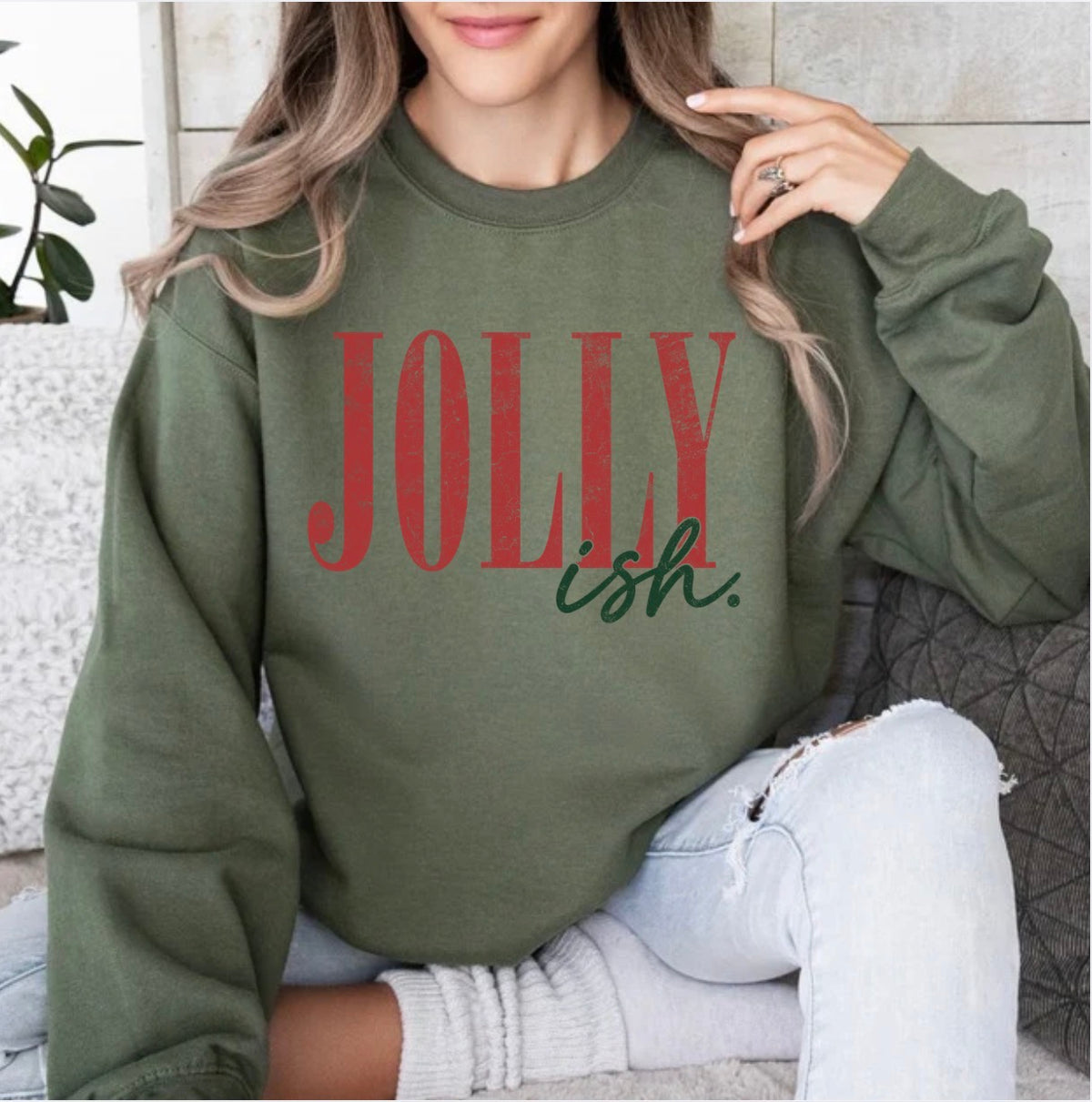 Jolly Ish, Retro Christmas, Distressed Holiday, Xmas, Funny Christmas Sweatshirt