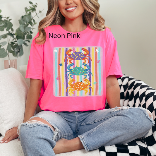 Colorful Crab Summer, Retro Beach Design, Coastal, summer, trendy, Beach vibes T-shirt