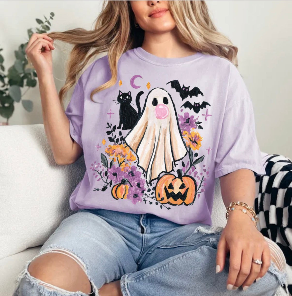 Bubblegum Ghost, Cute Halloween Ghost, Spooky Cat Pumpkin, Girly Halloween, Trendy Ghost T-shirt