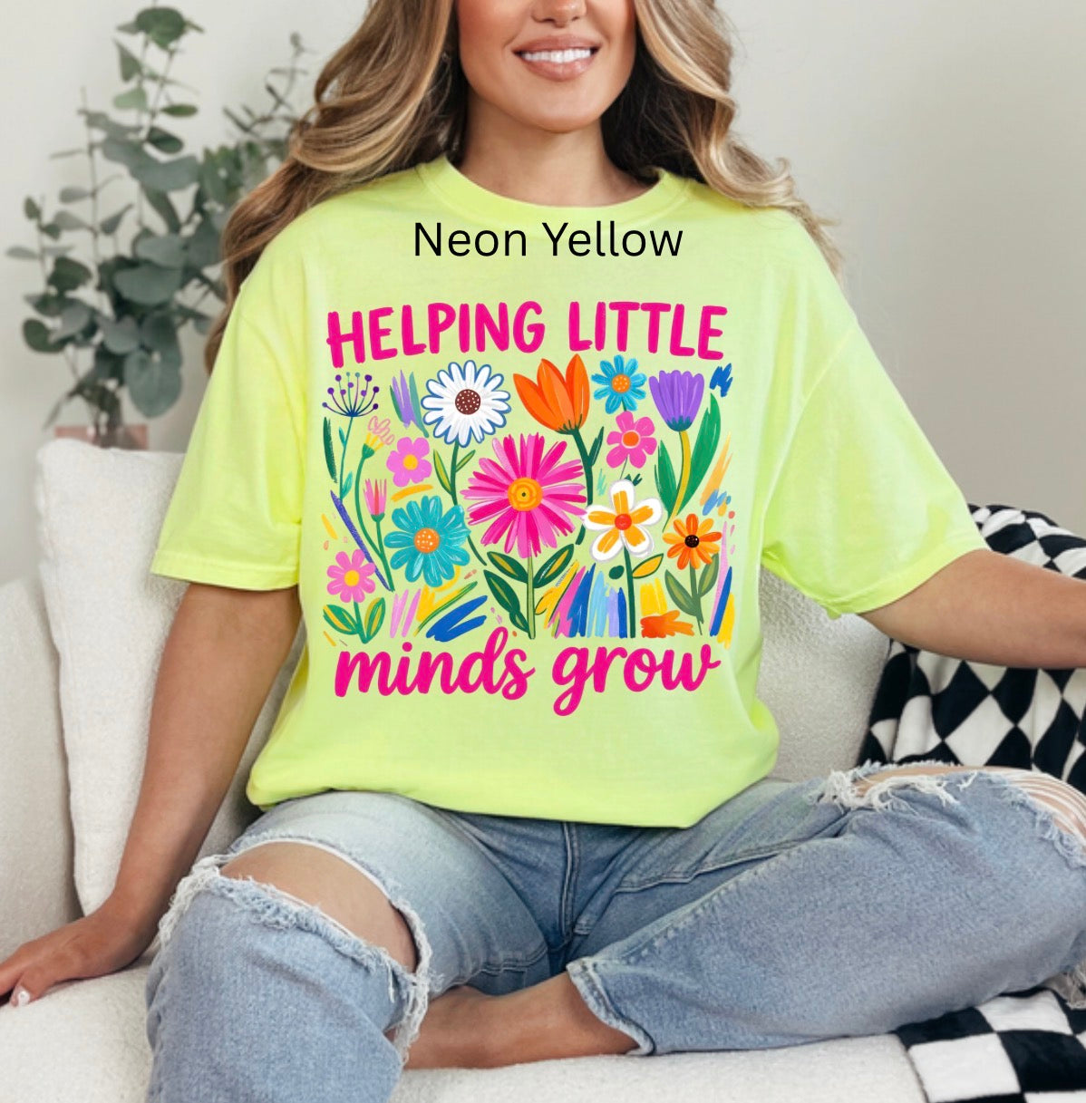 Helping Little Minds Grow, Boho Floral Spring, School, First Day of School, Teacher Wildflower, Teacher Appreciation Gift, Trendy Teacher T-shirt
