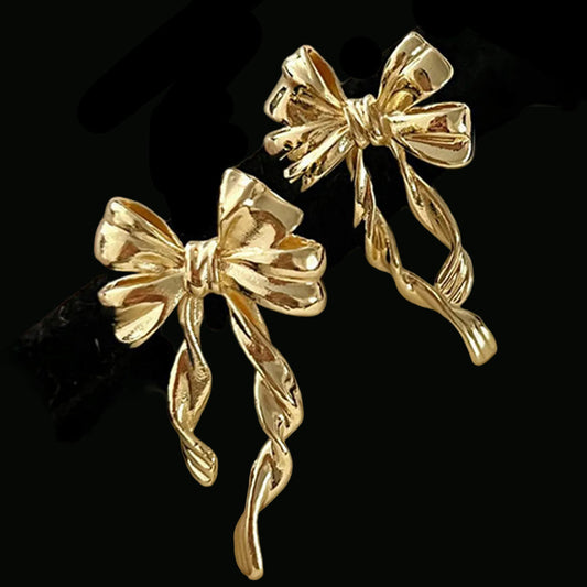 Gold Bow Knot Plated Alloy Stud Earrings