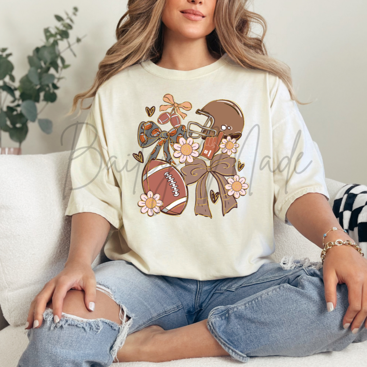 Cutie Bows & Daises Fall Football Tshirt
