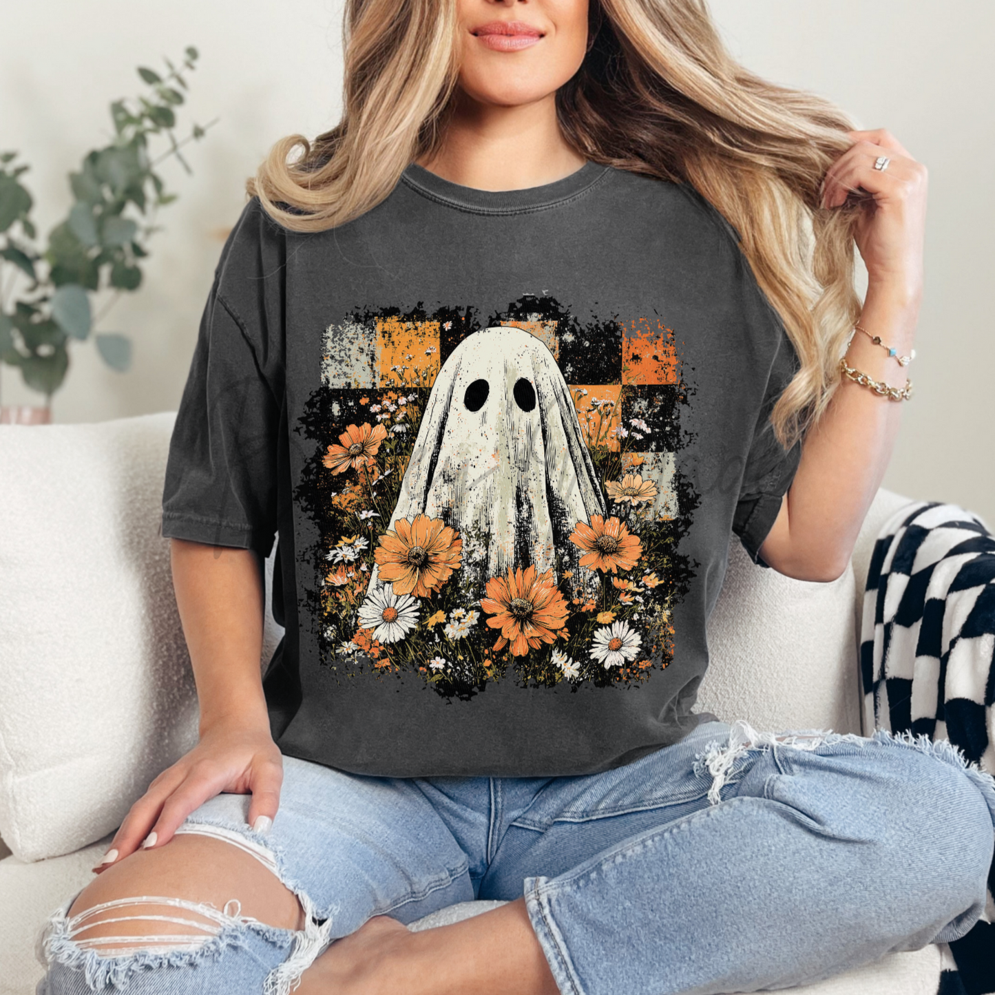 Marigold Floral Checkered Ghost Tshirt