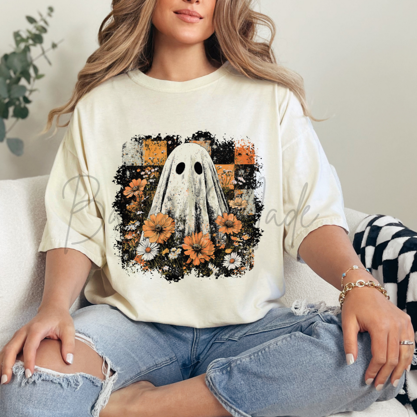 Marigold Floral Checkered Ghost Tshirt