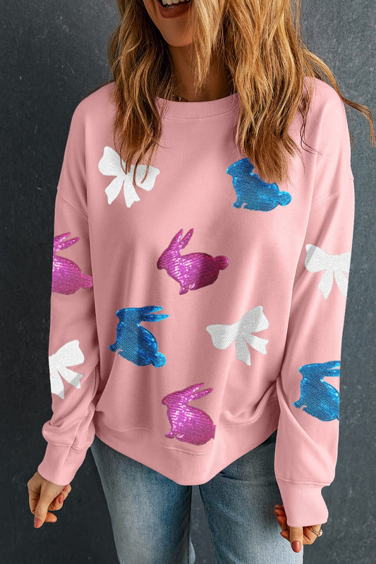 Sequin Glitter Easter Bunny Pullover Sweatshirt