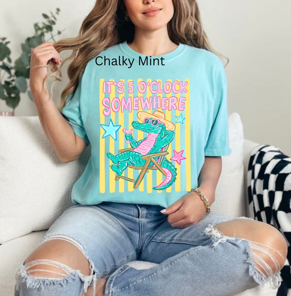 Its 5 O Clock Somewhere, Funny Alligator Cocktail, Beach Vacation Mama Shirt, Summer Drinking T-shirt