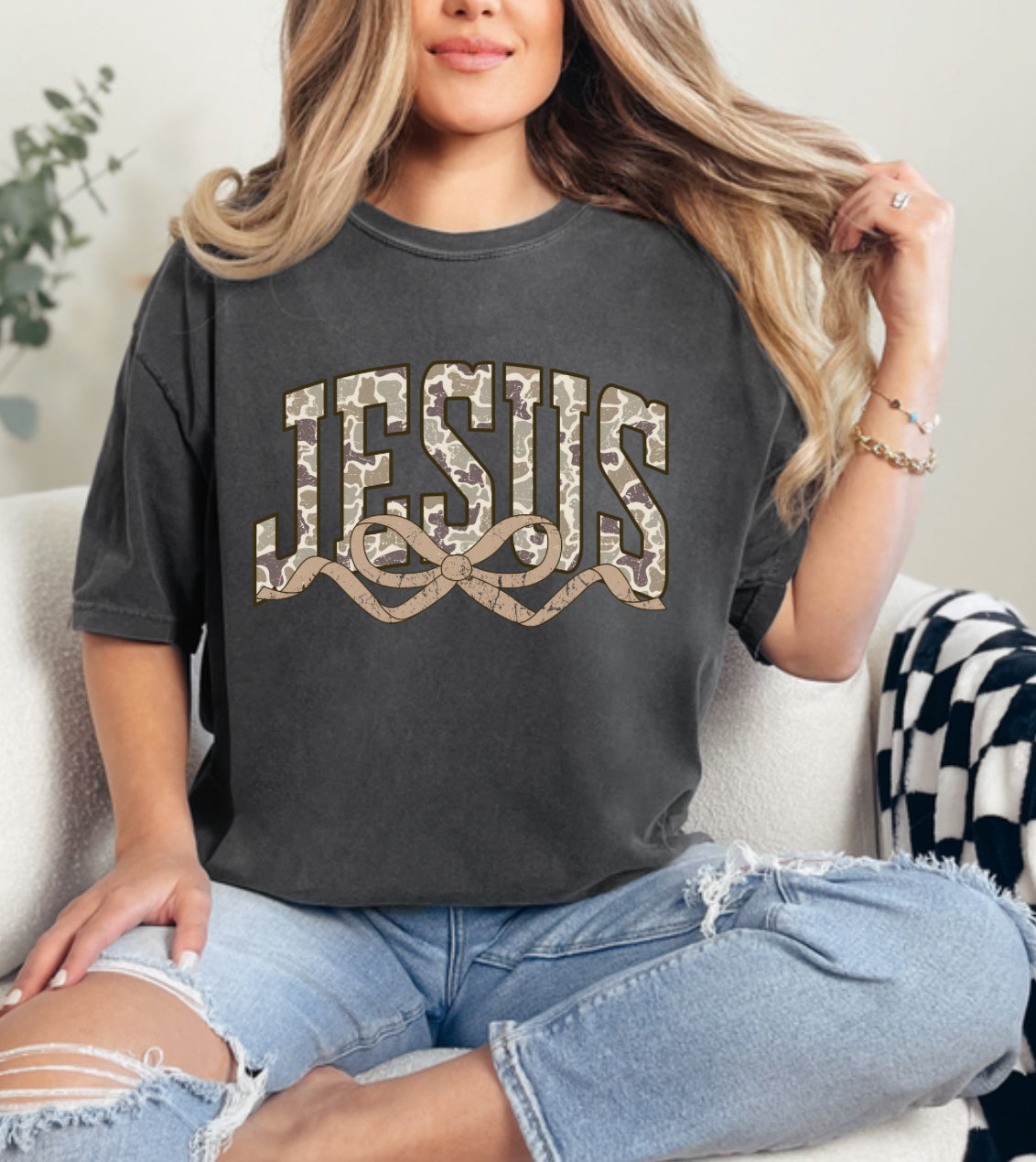 Camo Jesus with Bow Tshirt
