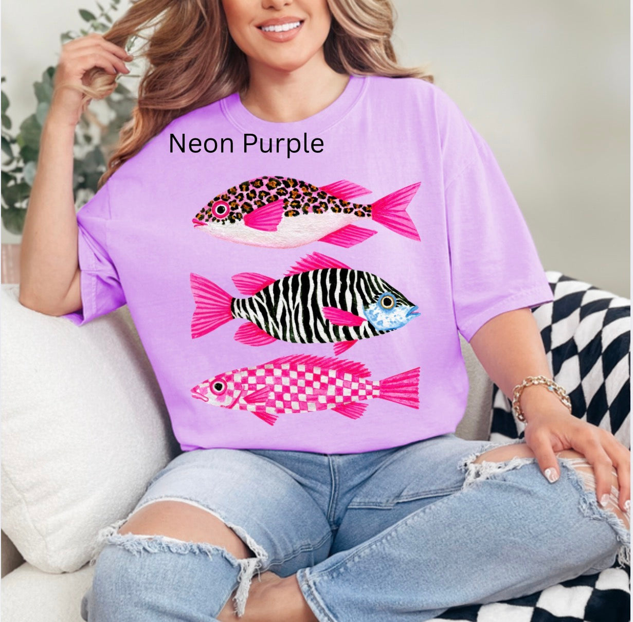 Preppy Coastal Animal Print Fish, Pink Patterned Tropical Fish, Girly Beach T-shirt
