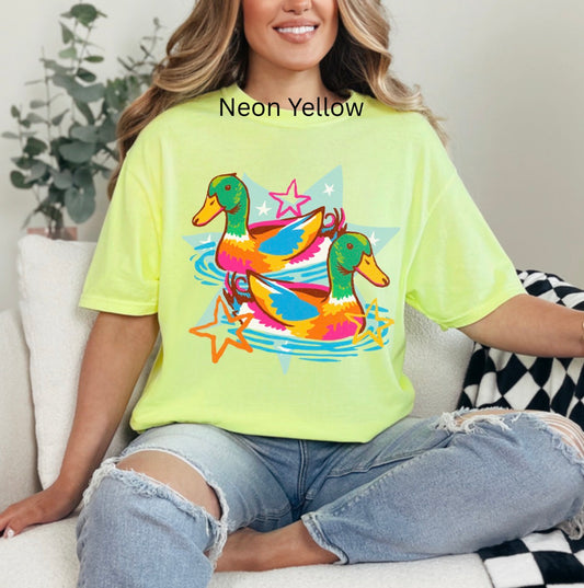 Preppy Duck W/ Stars, Colorful Summer, Lake Design, Cute Mallard Ducks, Girly Preppy T-shirt