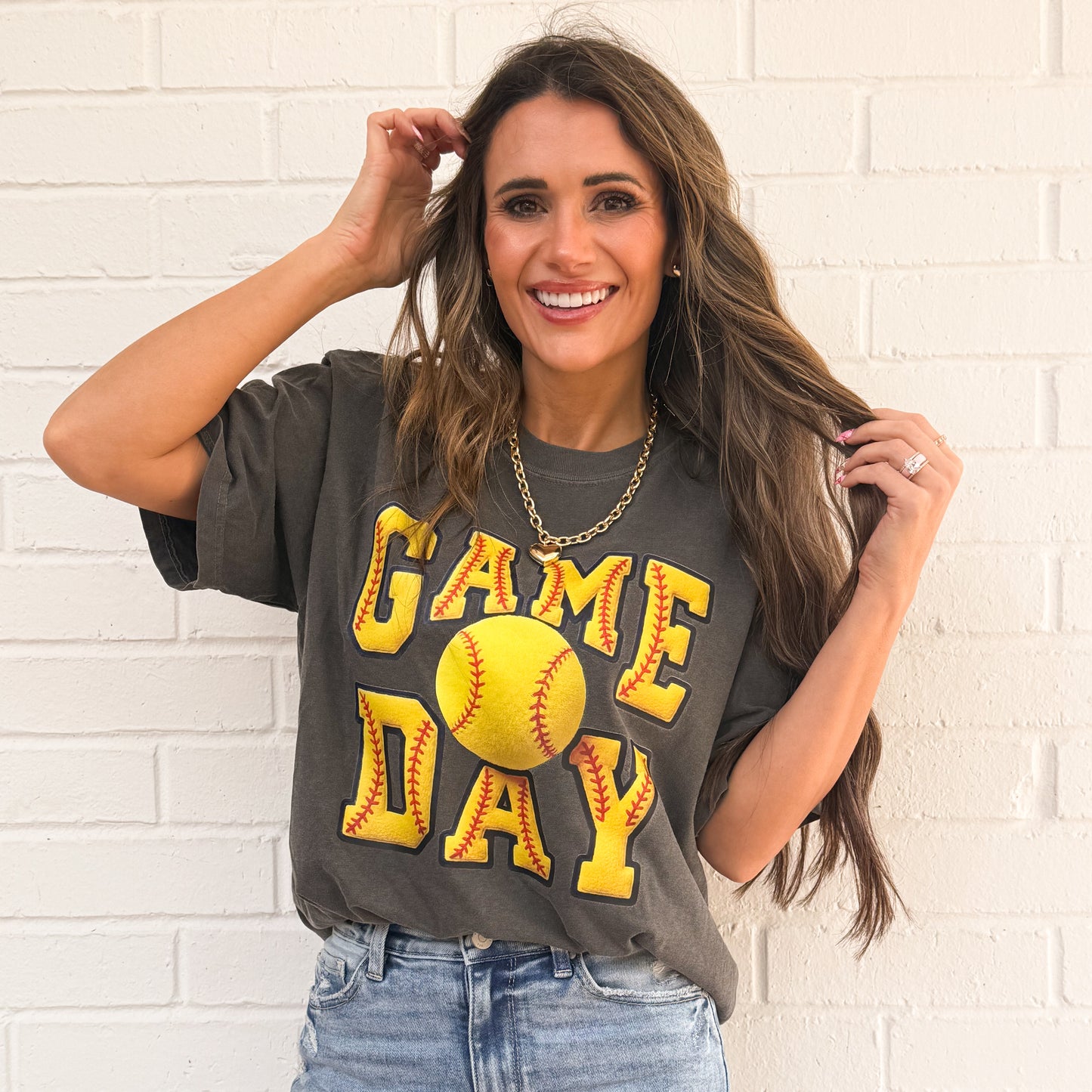 FAUX Yarn Game Day Softball And Baseball, Faux Yarn Sports Trendy Mom (NOT Real Fabric Patches) Sweatshirt (Website)