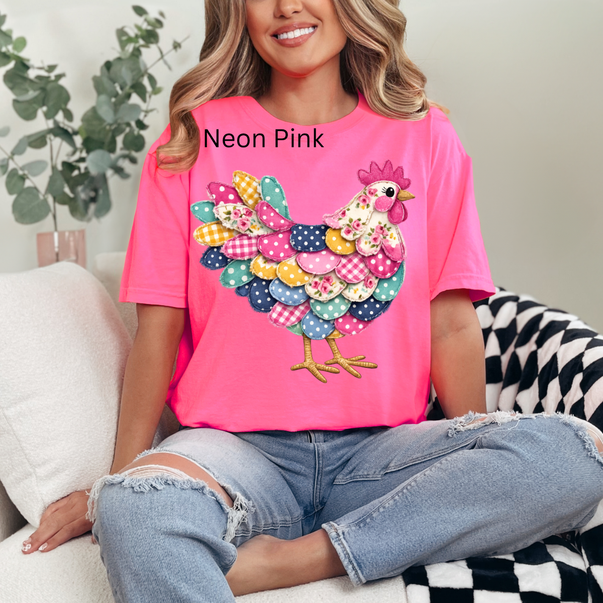 Patchwork Floral Hen, Boutique Farmhouse, Coquette Country Girl, Trendy Farm T-shirt