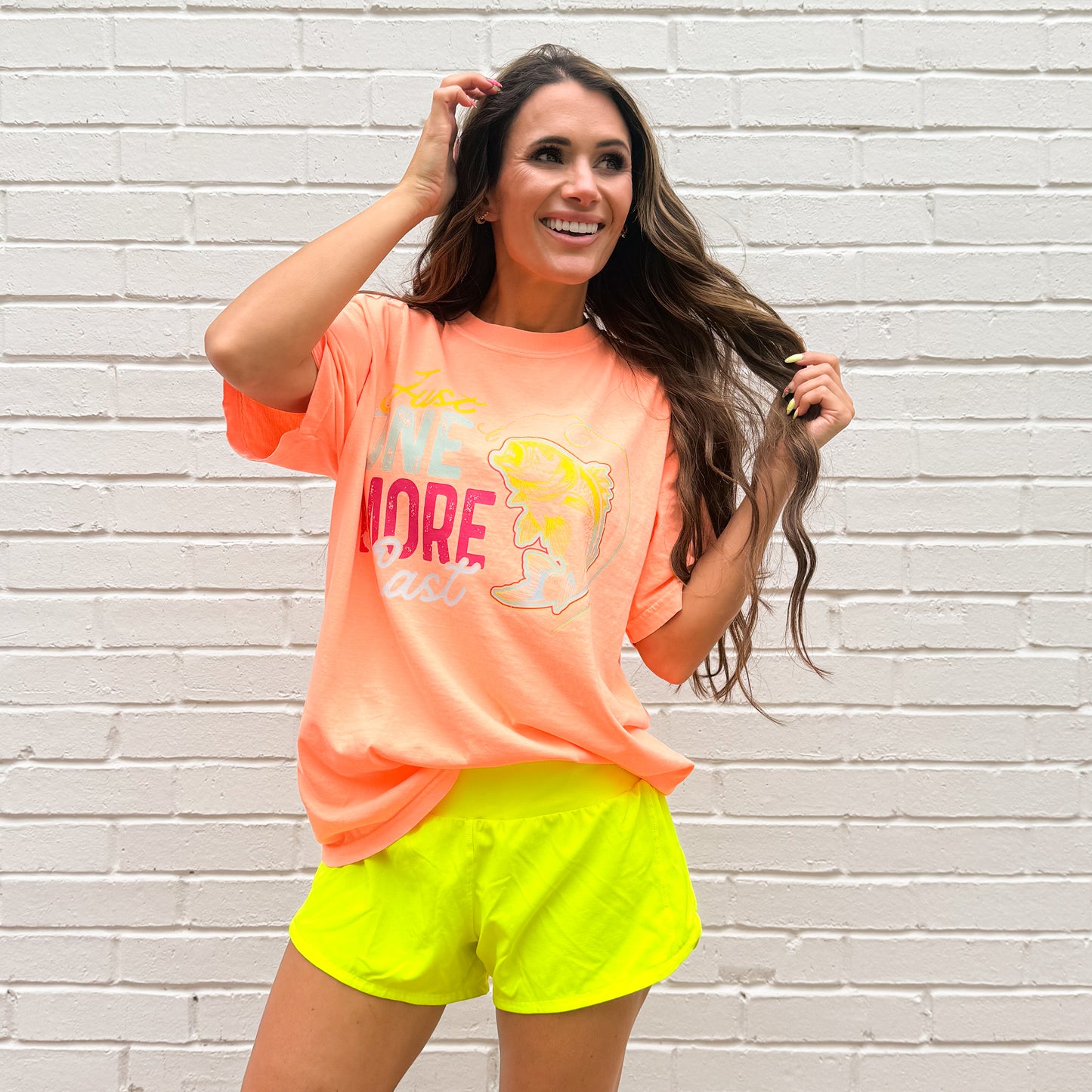 One More Cast, Fishing, Summer Lake Shirt, Trendy, Outdoor, Boating, Colorful Neon Fish T-shirt