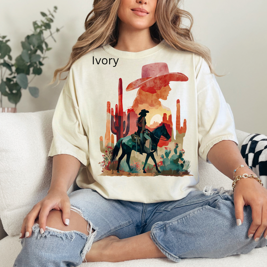 Cowgirl Desert, Western, Country, Cowgirl, Desert, Sunset, Trendy Western T-shirt