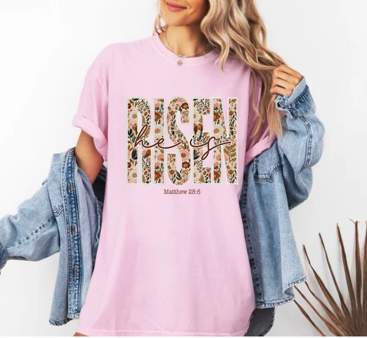 He Is Risen Floral, Matthew 28:6, Easter, Christian, Religious, Spring, Faith, Easter Tshirt (Website)