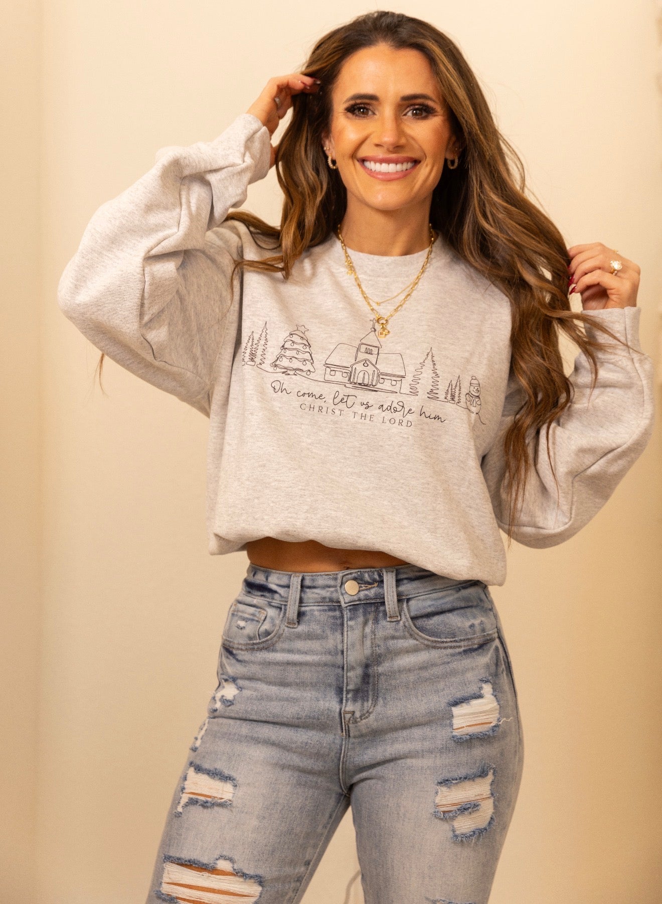 Oh Come Let Us Adore Him, Christmas, holiday Sweatshirt