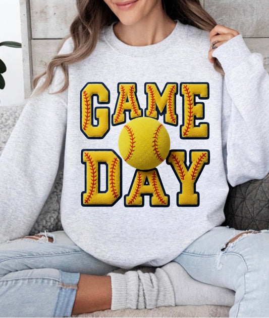 FAUX Yarn Game Day Softball And Baseball, Faux Yarn Sports Trendy Mom Sweatshirt