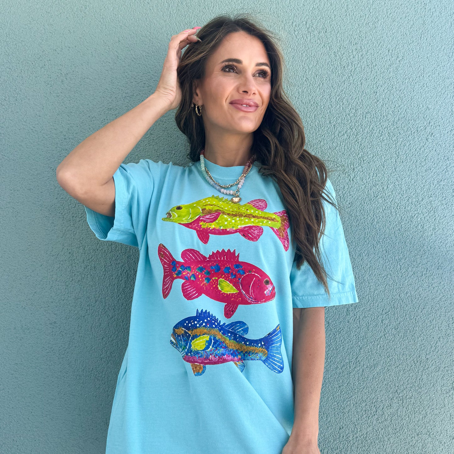 Bass Fish Trio, Vibrant Neon Watercolor, Summer, Fishing, Colorful Fish, Trendy Fish T-shirt