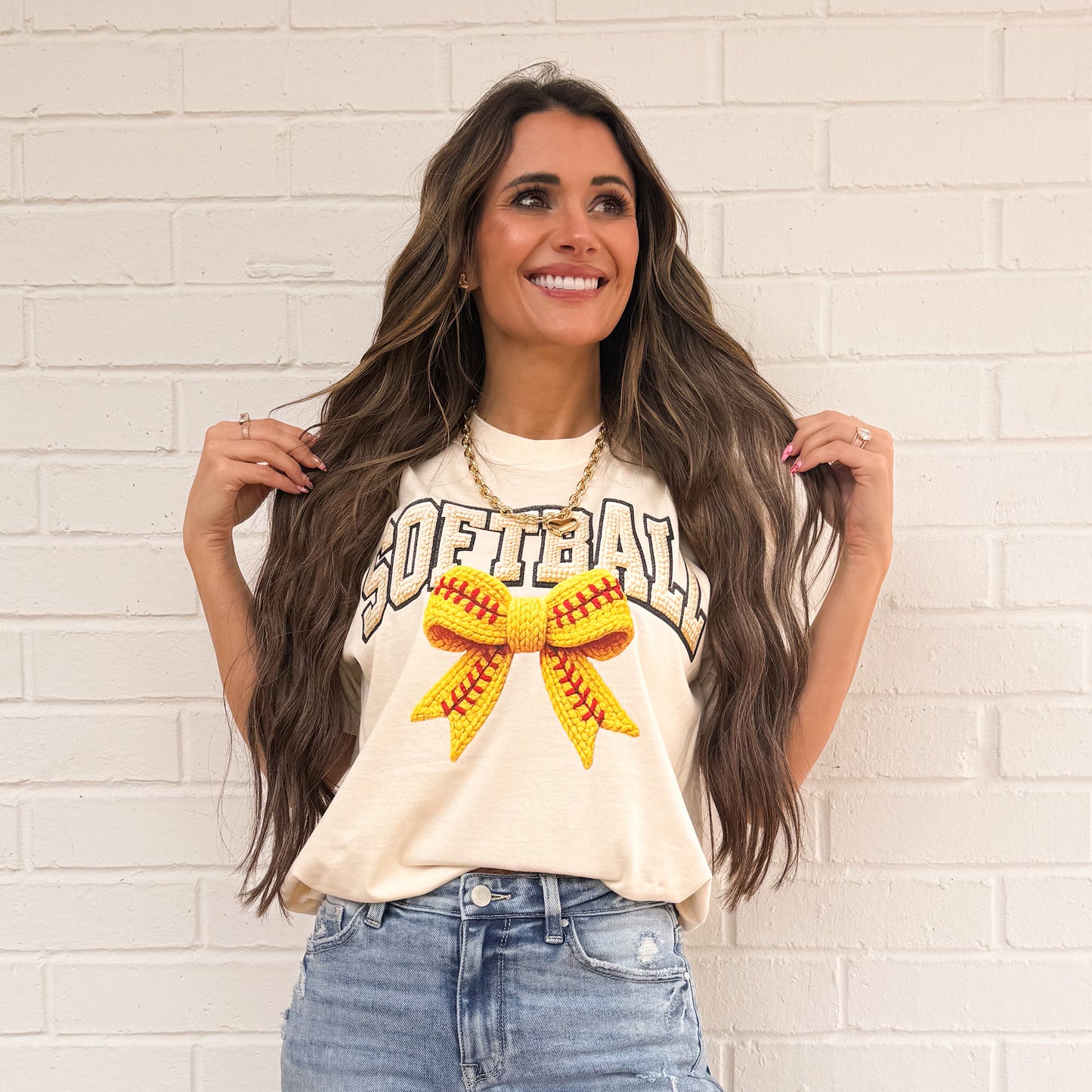 FAUX Bow Yarn Softball or Baseball Bow, Crochet Sports, Softball Mom Sweatshirt Website