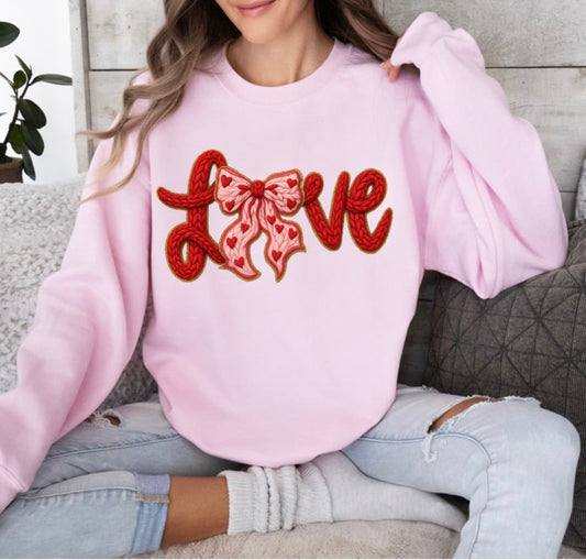 Faux Yarn Crochet Love Valentines Day, Latch Hook Yarn Heart, Coquette Retro Valentine Sweatshirt