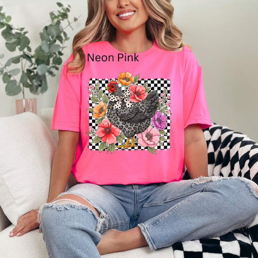 Checkered Flower Chicken, Chicken, Wildflower Chicken, Chicken Lover, Chicken Coquette T-shirt