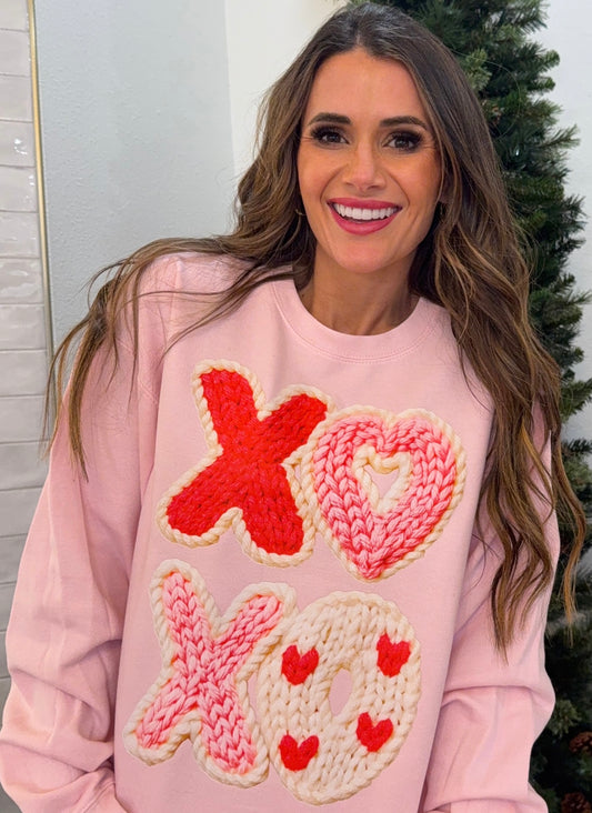 Faux Yarn XOXO Knit, Xoxo Yarn, Trendy Valentine, Vday Preppy, Valentine's Day Sweatshirt