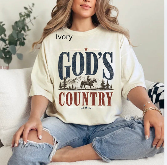 God's Country, Western, Faith, Retro Cowboy, Vintage Mountain, Trendy T-shirt