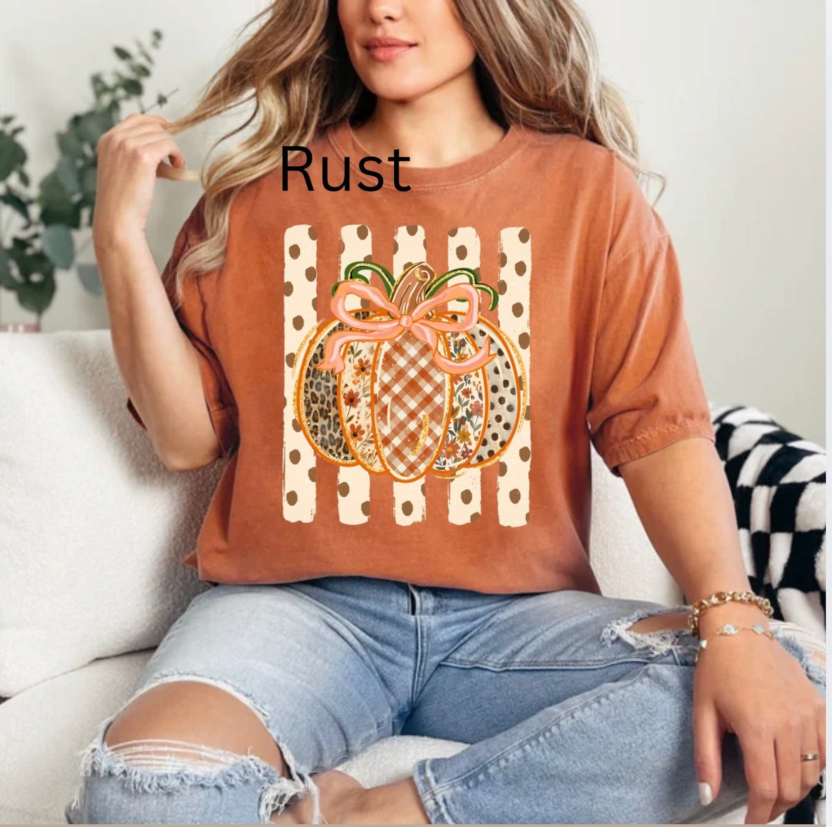 Striped polka dot pumpkin, fall, trendy, girly fall, polka dots, cute fall t-shirt