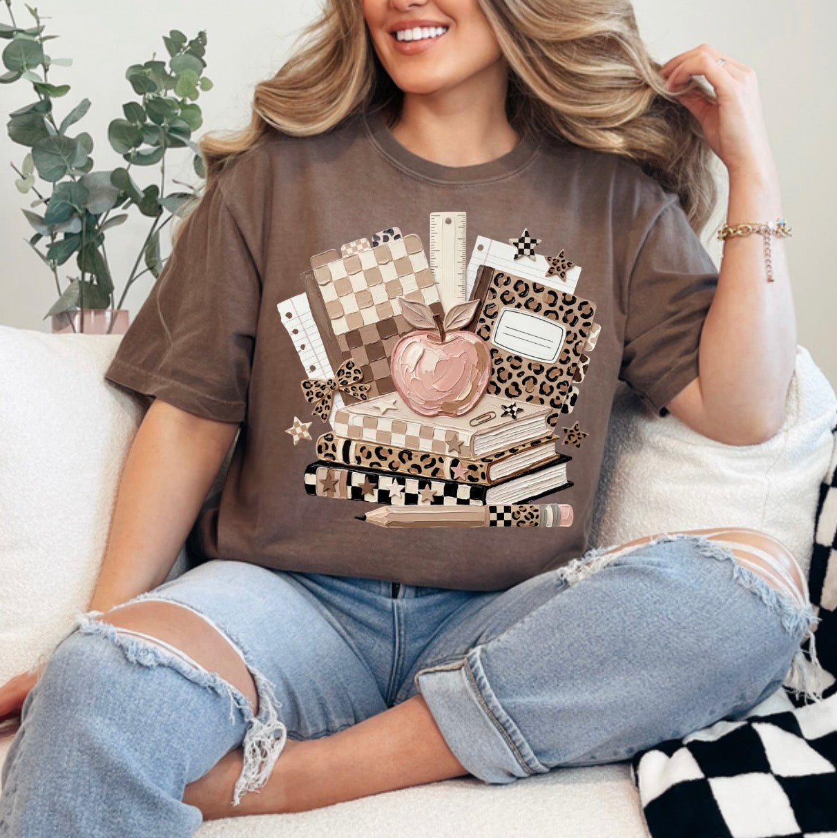 Coquette Back to School, Teacher Coquette, Teacher, School, Retro, Back to School, checker Trendy Teacher T-shirt