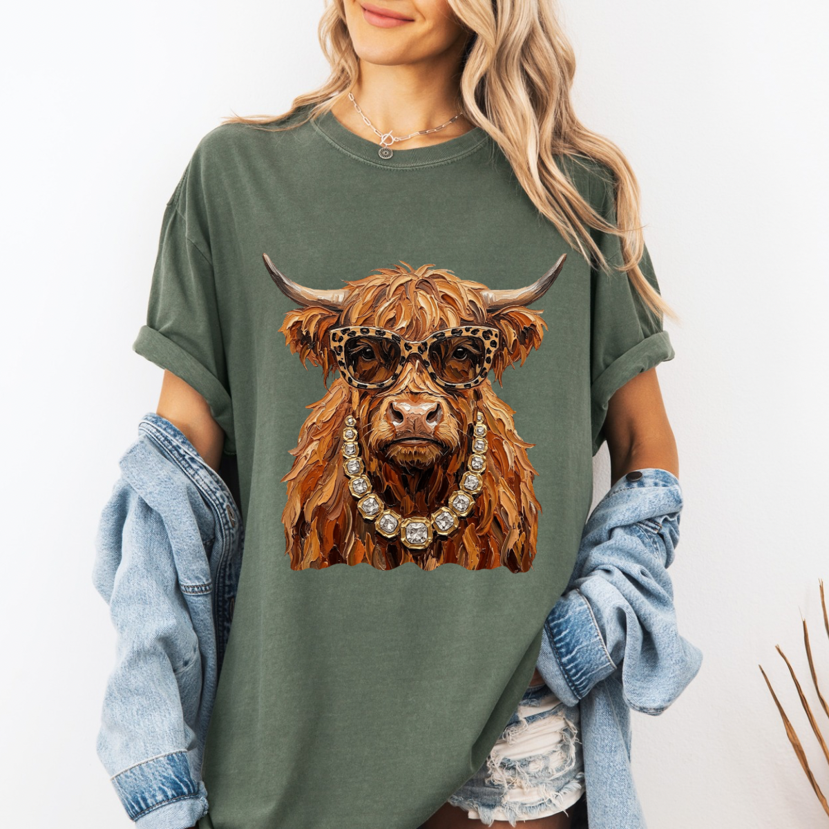 Glam highland cow, Bling, Boujee, Leopard, Preppy Animal, Hunting Season