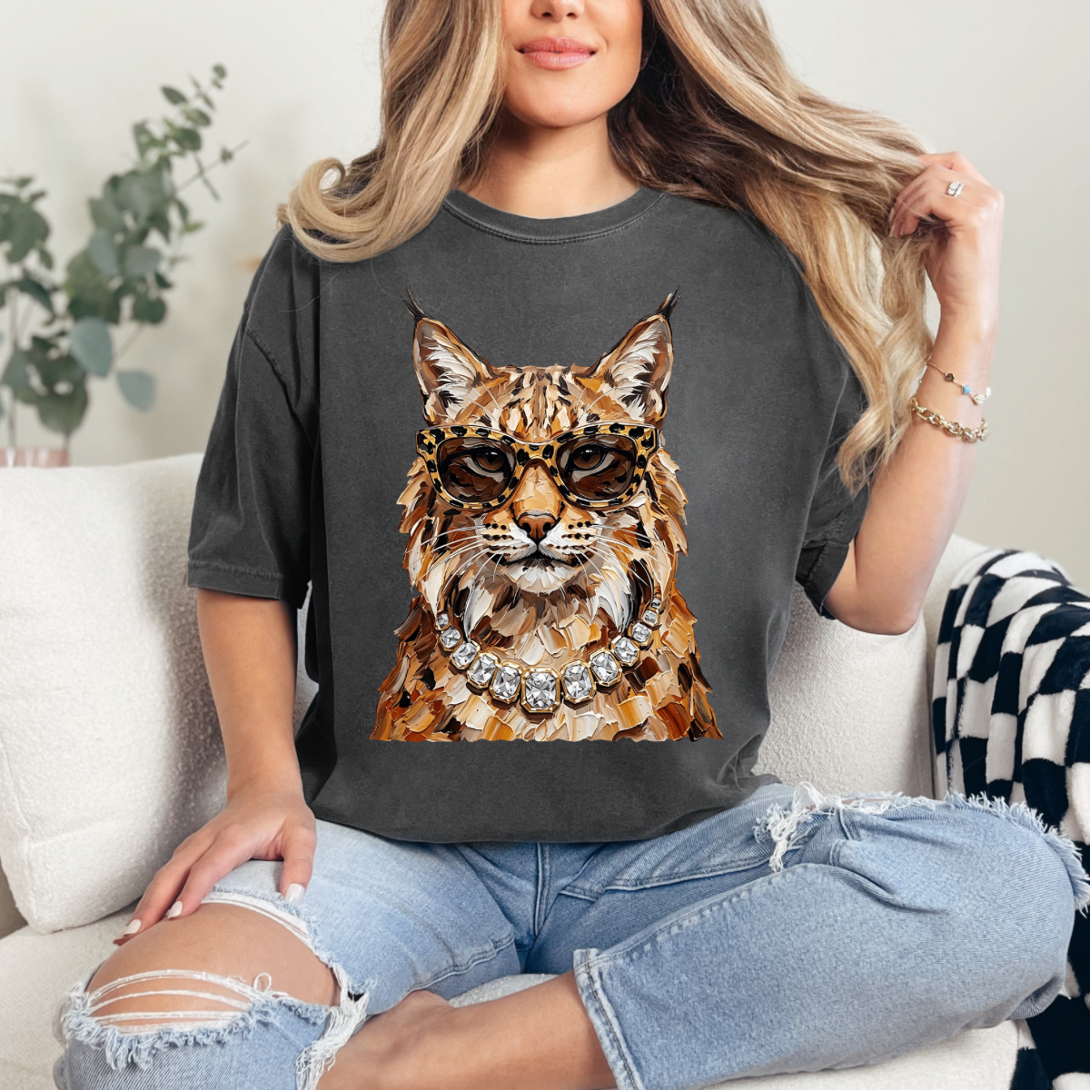 Glam Bobcat , Bling, Boujee, Leopard, Preppy Animal, Hunting Season Tshirt