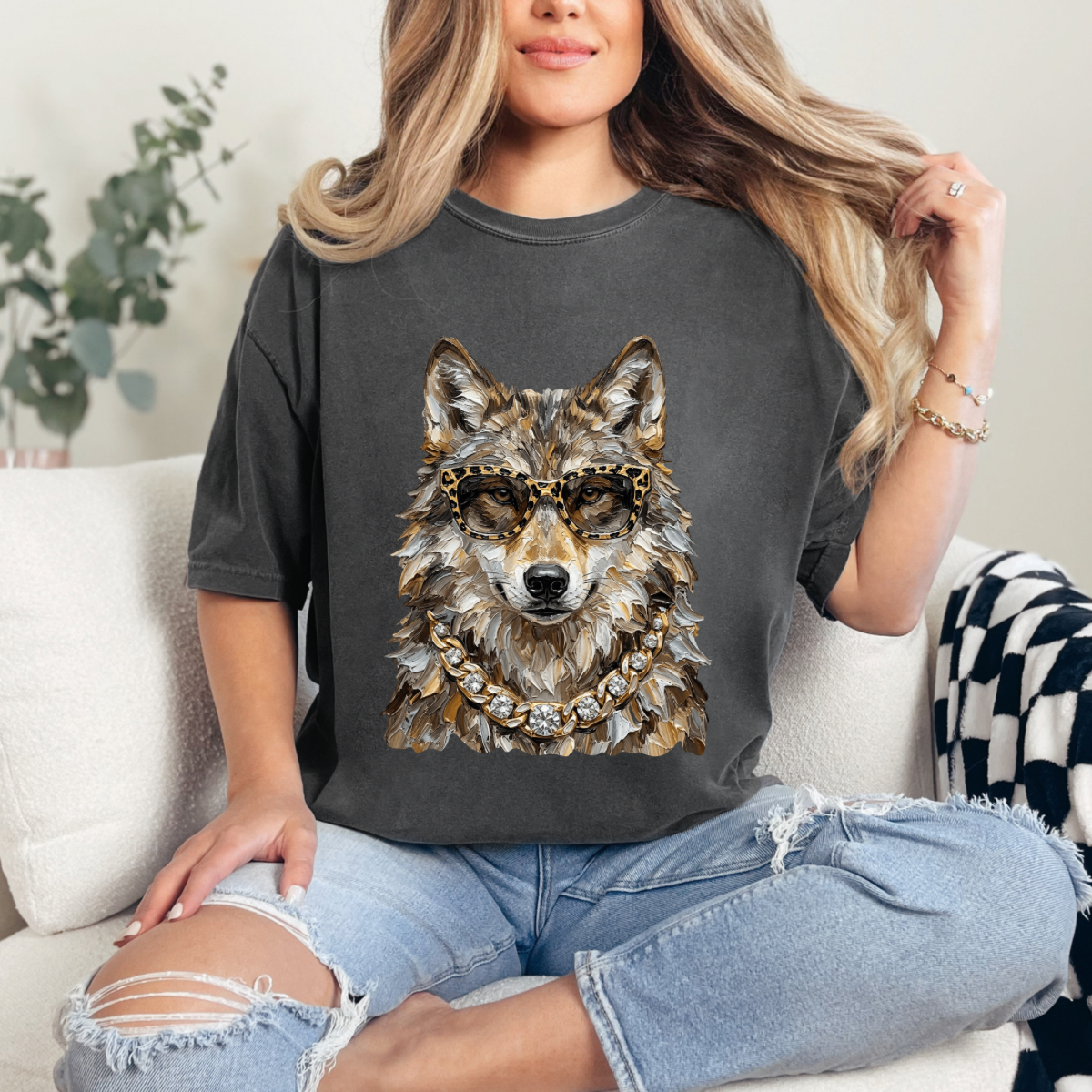 Glam Wolf, Bling, Boujee, Leopard, Preppy Animal, Hunting Season Tshirt