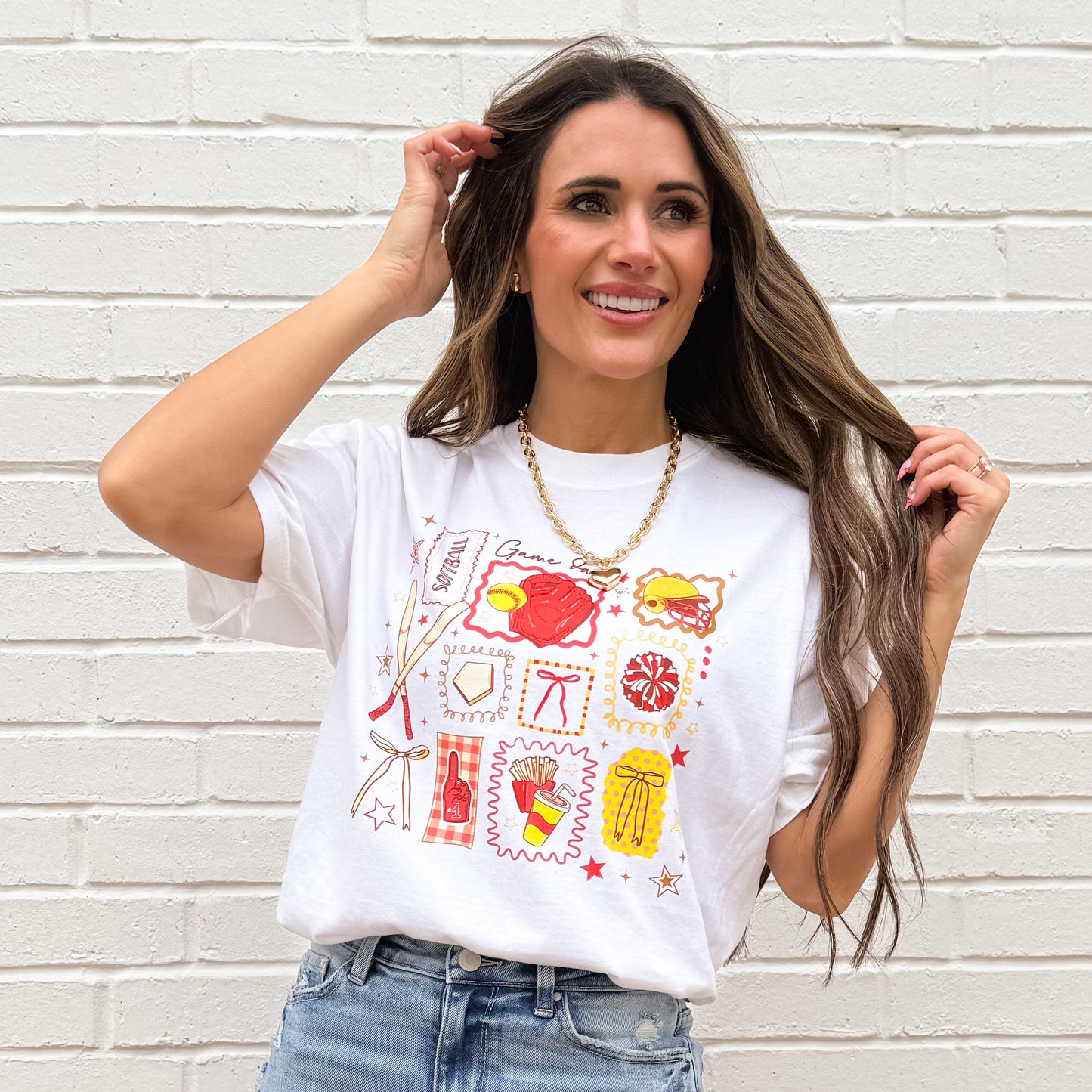 Game Day Baseball And Softball, Cute Sports with Helmet, Bat, Glove & Cheer Icons for Moms Fans, Baseball Doodle, Softball Doodle, Sweatshirt (Website)