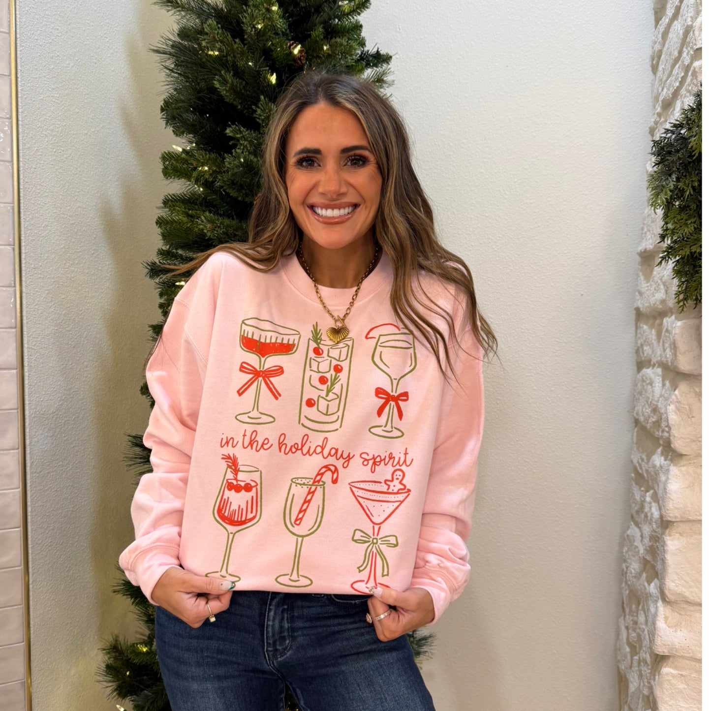 In the Holiday Spirit Cocktails Design Sweatshirt, Martini Christmas Sweatshirt