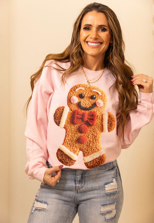 Faux Yarn Crochet, Gingerbread Man,  holiday Sweatshirt