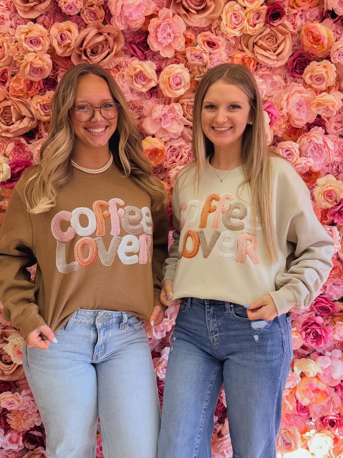 Coffee Lover, Faux Yarn Letters, Preppy, Coffee Sweatshirt