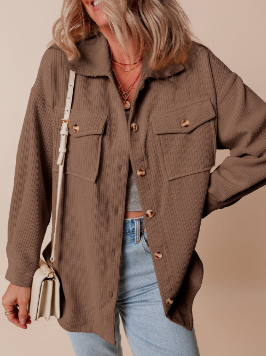 Corduroy Flap Pocket Button Up Shacket