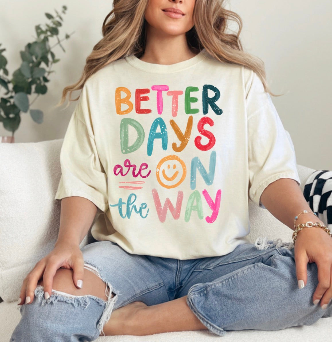 Better days are on the way, boho hippie, inspirational, Happy, Retro T-shirt (Website)