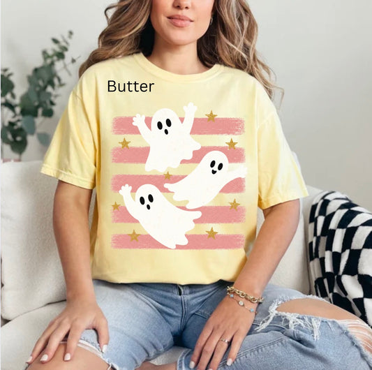 Striped Ghost, Trendy Halloween, Spooky Season, Cute Halloween, Girly Halloween T-shirt