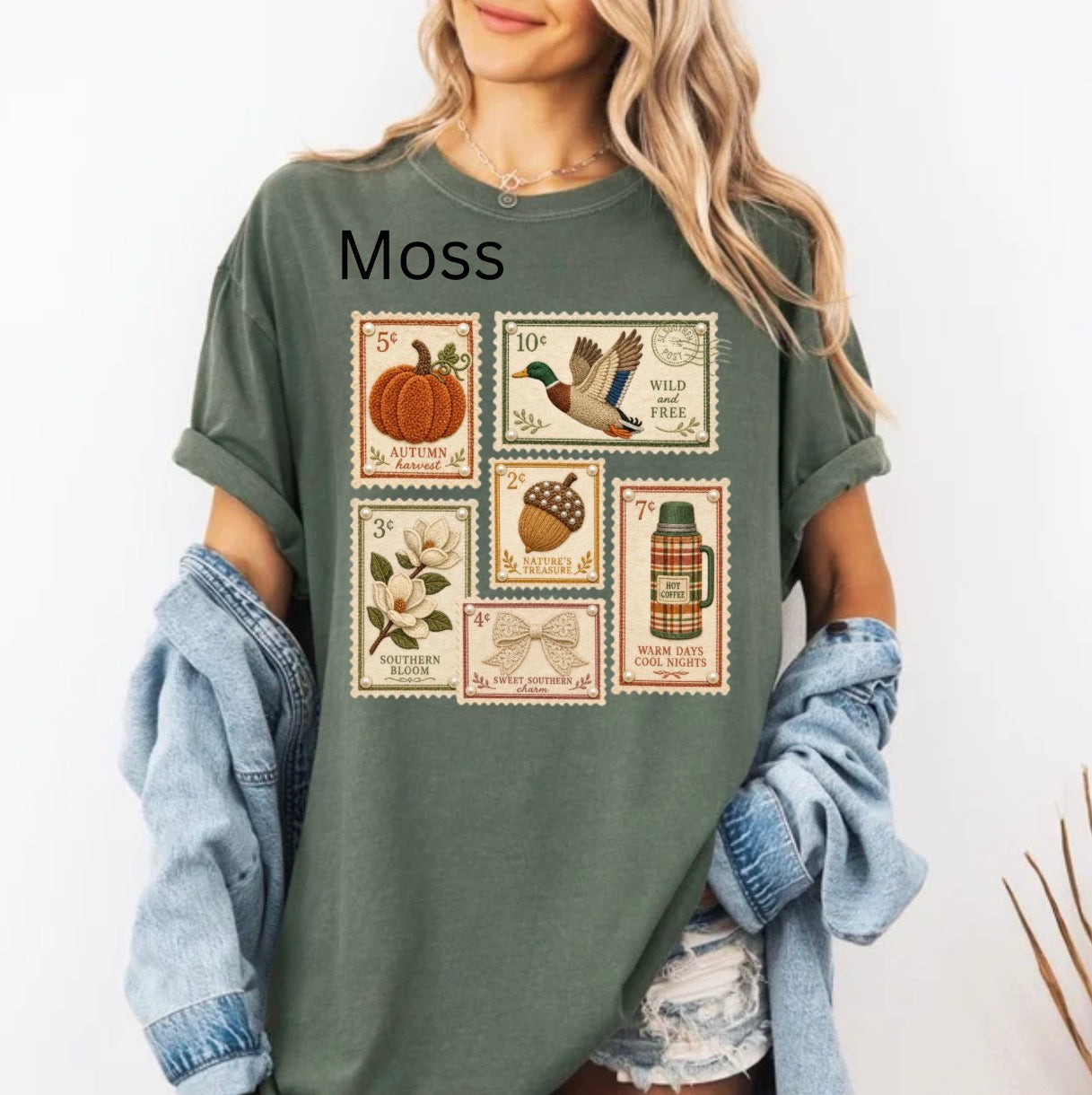 Fall Postage Stamp, Vintage Autumn Stamp, Cozy, Fall, Retro, Coquette, Trendy T-shirt